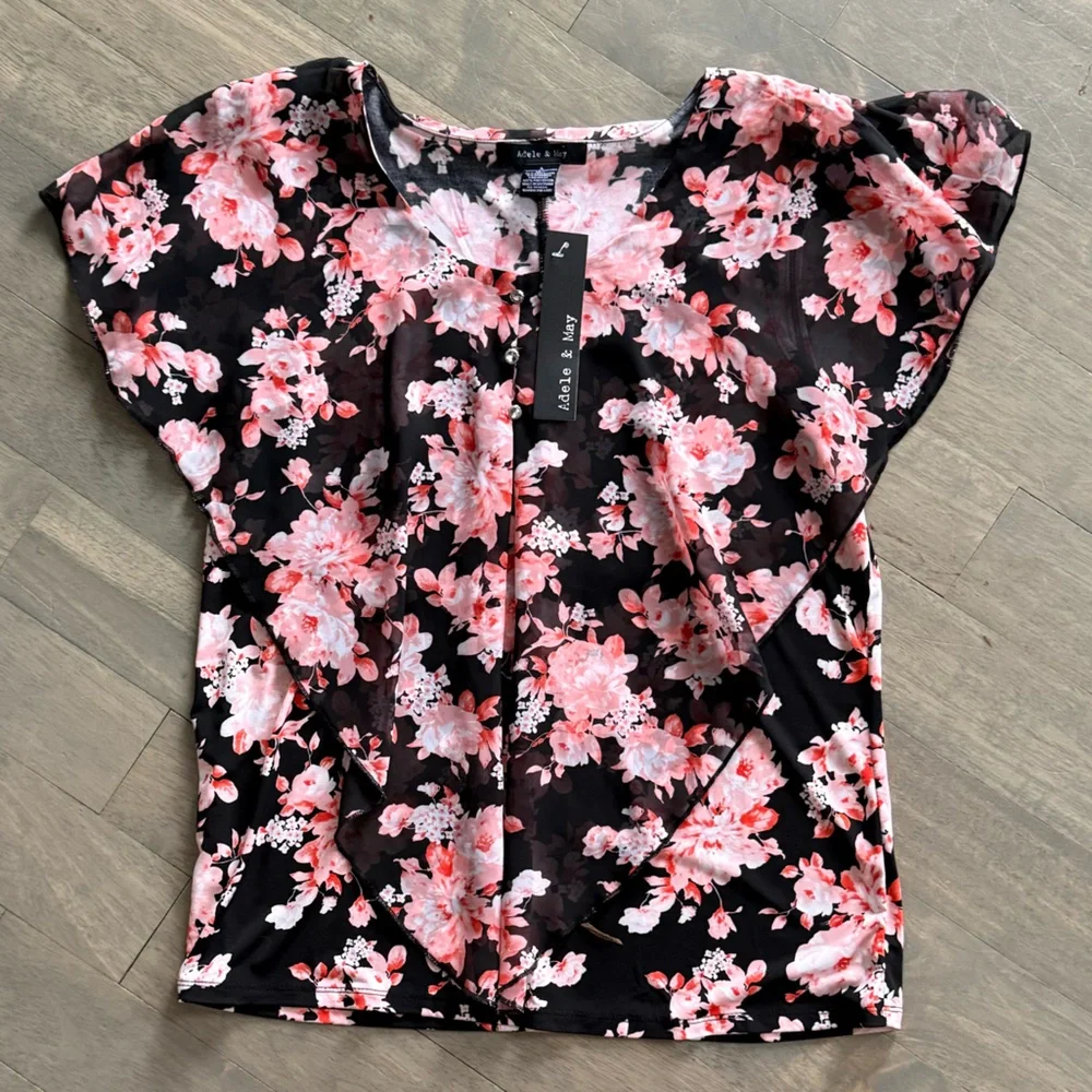 Adele & May Floral Elegance Black and Pink Blouse - Picture 1 of 3